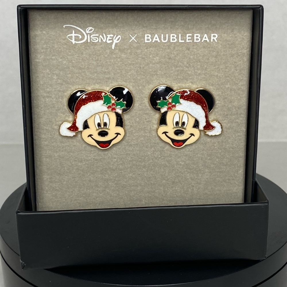 Disney x Baublebar Mickey Mouse With Santa Hat Christmas Earrings. New In Box